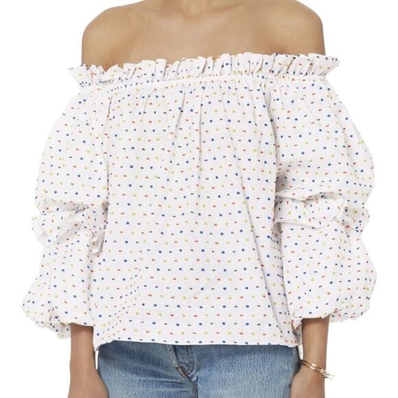 Caroline Constas Gia Cotton Off-Shoulder Puff Sleeve Blouse L - Picture 1 of 9